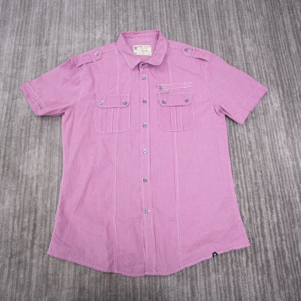 Marc Ecko Cut & Sew Shirt Mens Large Pink Gingham Exc Short Sleeve Military